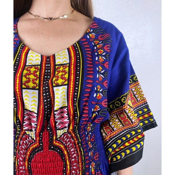 vintage 70s Royal Blue ANGEL SLEEVE DASHIKI s/m/l maxi dress ethnic kaftan bold - Picture 6 of 10